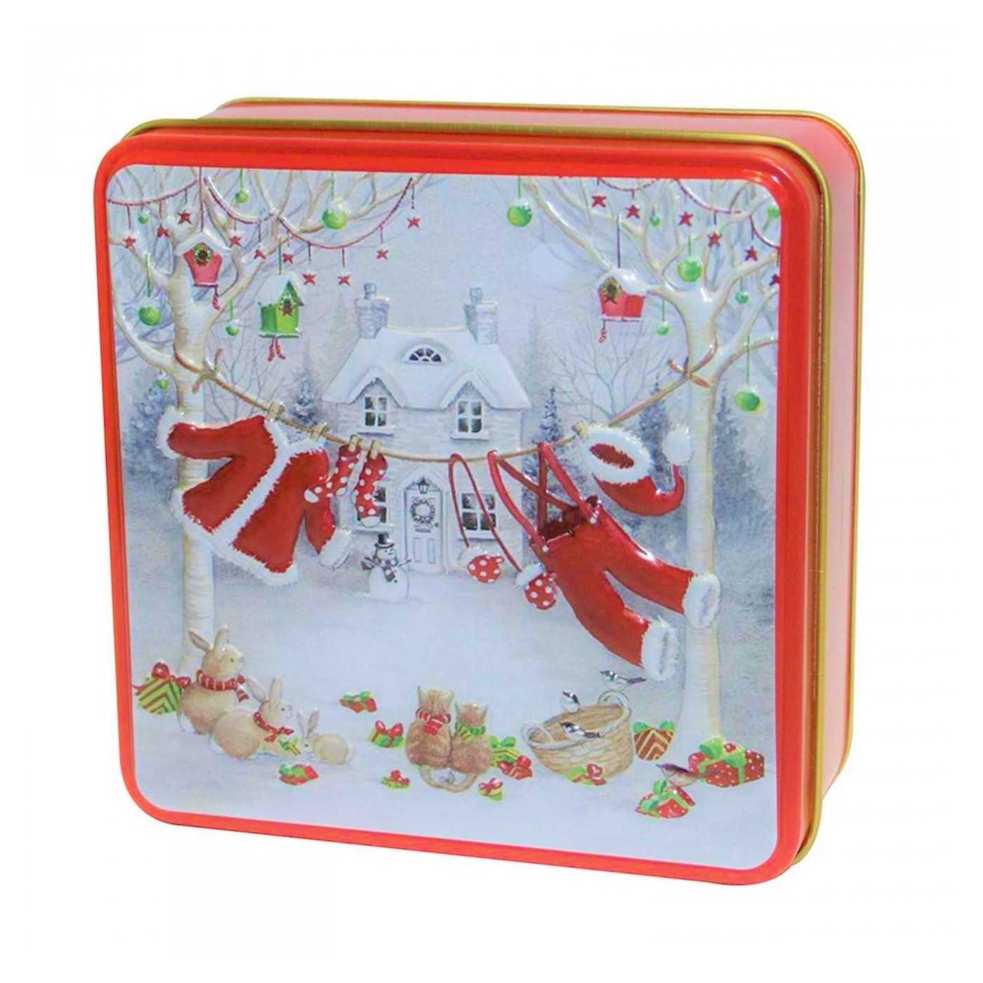 Embossed Santa's Washing Line Tin 100g 12st afbeelding | Lambertz & Visser 