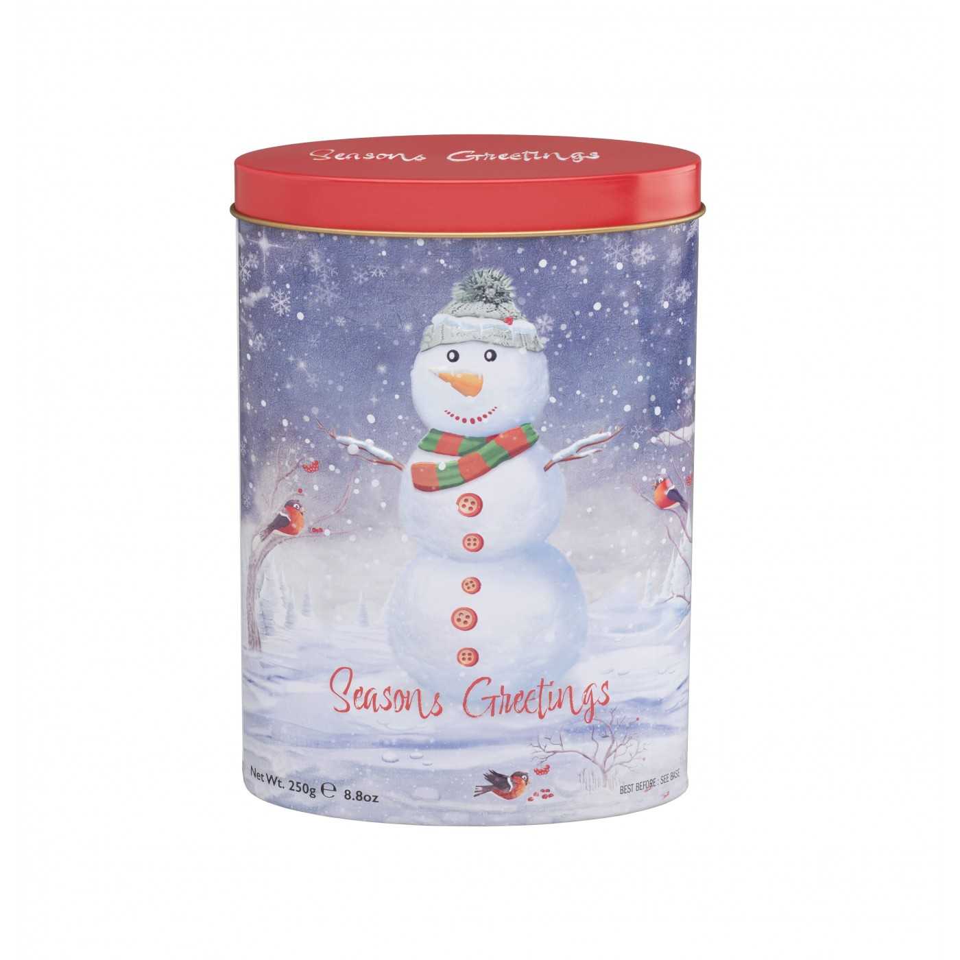 Snowman Season Greetings tin 250g 12st NIEUW