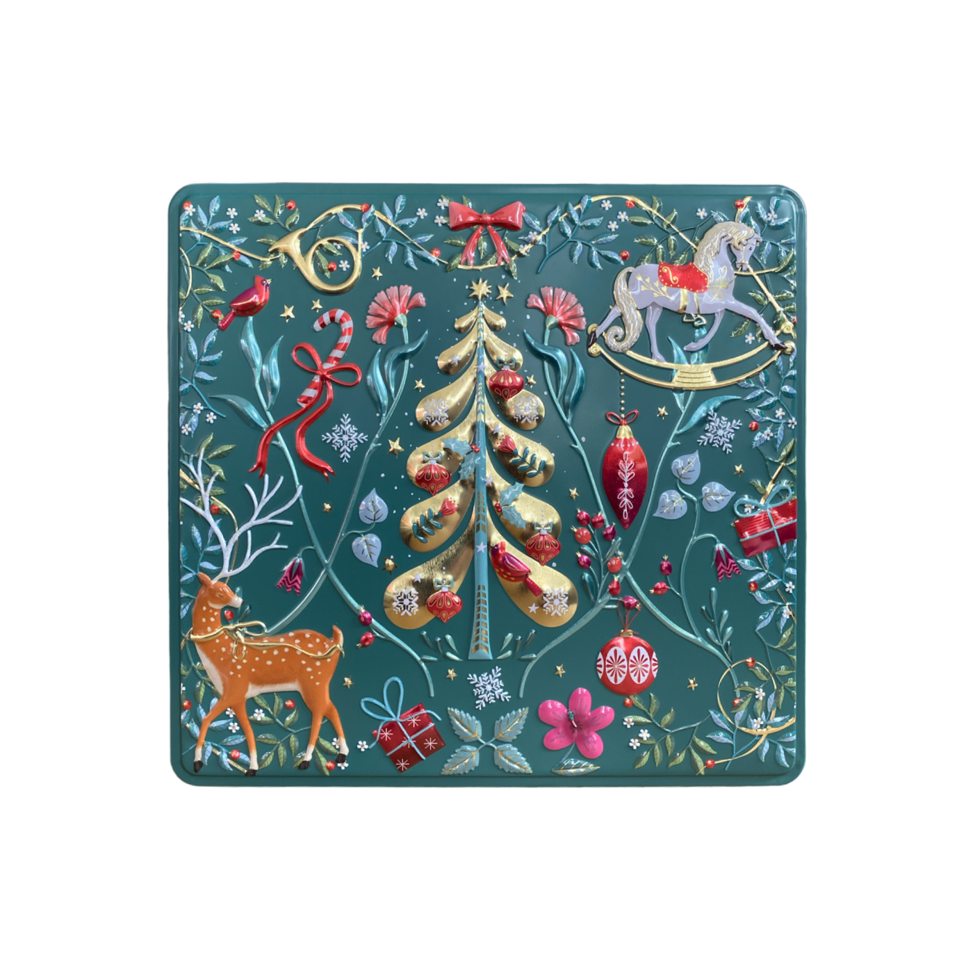 Off-Sq Tin Xmas Ornaments Green 6st NIEUW